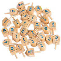 Spin The Dreidel, 30 Pack - Natural Wood Hanukkah Holiday Spinning Tops in Bulk - Classic Traditional Toys, Novelty Party Favor Gifts, & Games for Kids - English Translation & Instructions Included