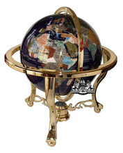 Load image into Gallery viewer, Unique Art 21-Inch Tall Blue Lapis Ocean Table Top Gemstone World Globe with Gold Tripod
