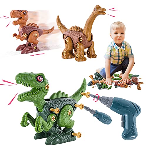 Starpony Kids Toys STEM Dinosaur Toys, Take Apart Dinosaur with Wheels Sound Lights, Building Construction Toys with Electric Drill for Boys Girls Kids 3+ Year Old
