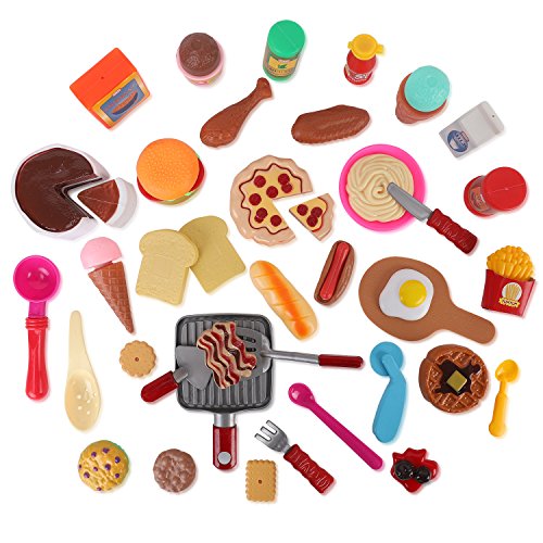 Liberty Imports Cooking Chef 50 Piece Pretend Play Food Assortment Toy Set for Kids with Pan, Kitchen Tools, Breakfast, Fast Food, Ice Cream, Desserts