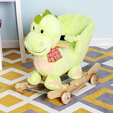 Load image into Gallery viewer, Qaba Kids Interactive 2-in-1 Plush Ride-On Stroller Rocking Dinosaur with Nursery Song
