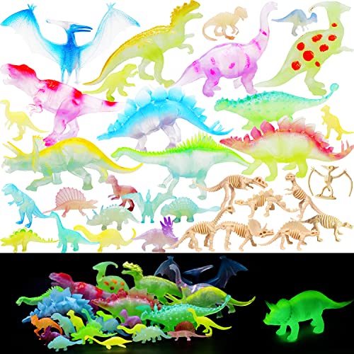 Nothers, 38 Piece Glow in Dark Dinosaur Toy Set 7In Dinosaurs Figures Toys Realistic Mini Dino for Boys Girls Kids Cake Toppers Party Favors Gifts, YGKL-2021