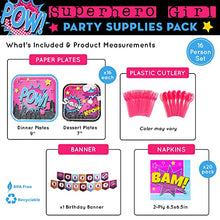 Load image into Gallery viewer, Blue Orchards Superhero Girl Party Supplies (101 Pieces for 16 Guests) - Superhero Girl Party Decorations, Super Girl Birthday Party , Superhero Party, Plates and Napkins, Girl Superhero Party
