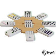 Load image into Gallery viewer, Regal Games - Premium Double 15 Mexican Train Dominoes in Collectors Tin - Colored Dot Dominoes Game Set, Family-Friendly - 136 Tiles, 8 Metal Trains, Wooden Hub - 2-8 Players Ages 8+
