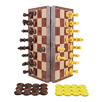 2 in 1 Chess Checkers Medium Size, Magnetic Wood Color Chess Travel Magnet Chess with Folding Case 12.4 inches