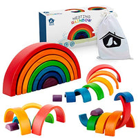 Wooden Rainbow Stacker by Practical Nesting | 7 Piece Toy BlockWooden Rainbow Stacking Toy | Montessori Building Toys for Toddlers and Babies | Superior Construction Prevents Snapping and Chipping