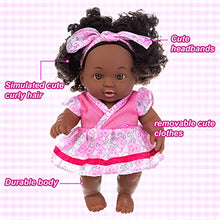 Load image into Gallery viewer, K.T. Fancy 8 Inch Black Baby Girl Doll and Clothes Set African Washable Realistic Silicone Baby Dolls with Cute Jumpsuit and Hairband-Best Gift for Kids Girls
