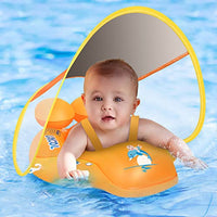 LAYCOL Baby Swimming Float with Sun Canopy Over UPF50+ ? Baby Floats for Pool Add Tail Never Flip Over (Yellow, L)
