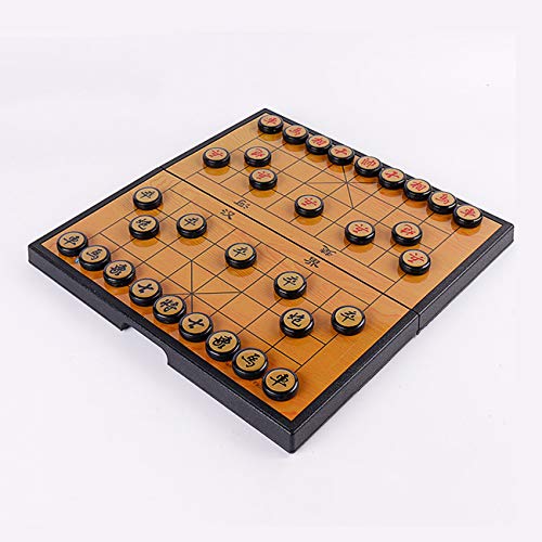 LVLONG Chinese Chess, Set Auspicious Travel Game Set with Wooden Box and Leather Chessboard, Magnetic Travel Settings, Portable Collapsible Chinese Confrontation Game/Small Code