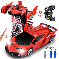 Transform Car Robot, Remote Control Hobby RC Car Toys with Gesture Sensing One-Button Deformation and 360Rotating Drifting Light Music 2.4Ghz 1:14 Scale , Best Gifts for Boys Girls(Red)