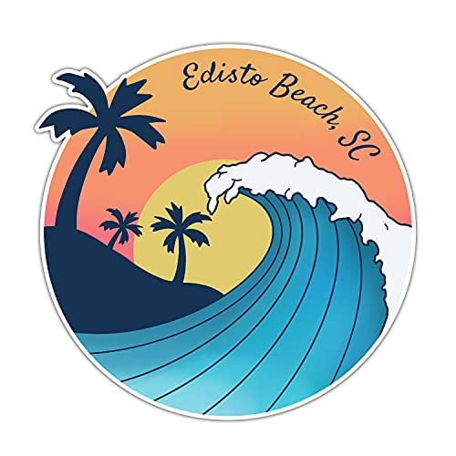 Edisto Beach South Carolina Souvenir 4-Inch Vinyl Decal Sticker Wave Design