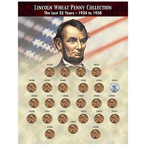 Coin Collection Lincoln Wheat Pennies | 25 Genuine Wheat Ear Cents 1934-1958 | Certificate of Authenticity  American Coin Treasures