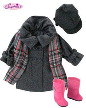 Load image into Gallery viewer, Sophia&#39;s 18 Inch Doll Dress Coat 4 Pc. Set | Sophia&#39;s 18 Inch Girl Doll Clothes Coat | Clothing Set of Gray Coat, Doll Hat, Plaid Scarf and Doll Boots
