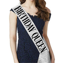 Load image into Gallery viewer, &quot;Birthday Queen&quot; Sash &amp; Rhinestone Tiara Kit - 21st 30th Birthday Gifts Birthday Sash for Women Birthday Party Supplies (Silver Glitter with Black Lettering)

