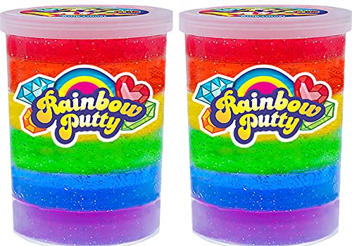 JA-RU Mega 1Lb Rainbow Putty Slime Kit Neon Glitter Colors (2 Units) Unicorn Colors Glitter Putty Crystal Clear Slime Fidget Toy Squishy & Stretchy Arts & Craft Girls Party Favor Toy Supplies 4636-2s