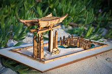 Load image into Gallery viewer, Novelstuffs Zen Garden - Japanese Meditation Sandbox Kit Playset of 6 Pieces, Shinto Gate, Rake, Bridge, Lantern, and Lucky Kitty

