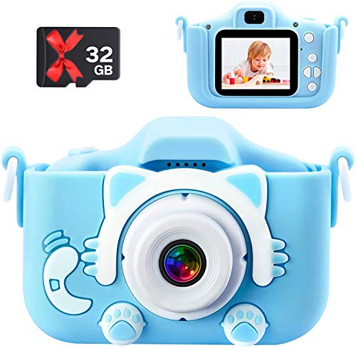 BOWJOY Kids Camera 1080P HD Digital Dual Camera 20MP Video Camcorder Toddler Selfie Video Record Camera with 32GB TF Card 5 Puzzle Games Birthday Electronic Toys Gifts for 3-9 Year Old Girls and Boys