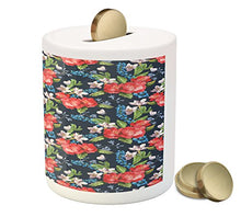 Load image into Gallery viewer, Ambesonne Floral Piggy Bank, Watercolor Bouquet of Flowers with Blueberries Green Leaves and Little Butterflies, Printed Ceramic Coin Bank Money Box for Cash Saving, Multicolor
