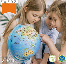 Load image into Gallery viewer, EXERZ 25CM Zoo-Geo Illuminated Globe - English Map -with Cable Free LED Light/ 2 in 1/ Day and Night - Physical and Zoo Dual Map - Light up Globe - Educational and Fun, for School, Children, Family
