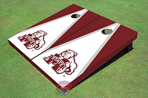 Mississippi State University Bulldog White and Maroon Matching Triangle Themed Cornhole Boards