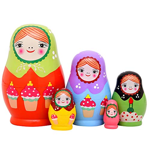 Monnmo 5Pcs Handmade Wooden Russian Nesting Dolls Matryoshka Dolls - Stacking Doll Set of 5 from 4.3