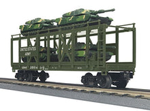 Load image into Gallery viewer, MTH Auto Carrier Flat Car w/(4) Mini Battle Tanks U.S. Army
