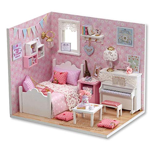 DIY Doll Houses Miniature Dollhouse Wooden Toys for Children Birthday Gift for Child and Campus Couple Great Choice for Home Decor (Pink)
