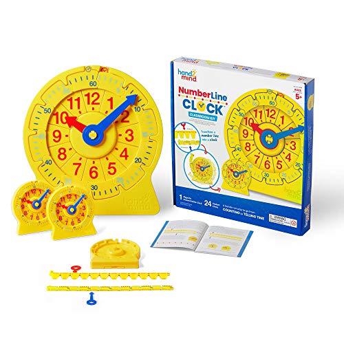 hand2mind Number Line Clock for Kids Classroom Set, Math Manipulatives for Telling Time, Montessori Toys For Toddlers, Learning to Tell Time Clock, Kindergarten Homeschool Supplies (Set of 25)