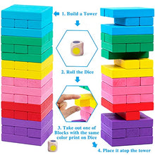 Load image into Gallery viewer, Stacking Board Game,Colored Wooden Stacking Game,48PCS Tumble Tower with Dice,Colorful Stacking Block Party Game,Educational Stacking Building Blocks for Kids,Stacking Gifts Set for Boys Girls Adults
