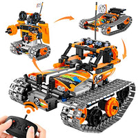DOLIVE 3-in-1 STEM Remote Control Building Kit-Tracked Car/Robot/Tank, 2.4Ghz Rechargeable RC Stunt Racer Toy Gift for 6-14 Year Old Boys n Girls, Best Engineering Science Learning Kit for Kids 392PCS