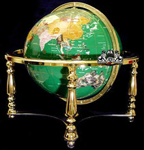 Load image into Gallery viewer, Unique Art 21-Inch Tall Malachite Green Ocean Table Top Gemstone World Globe with 4 Leg Silver Stand Separated State Stones
