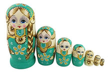Load image into Gallery viewer, Winterworm Cute Little Girl with Big Braid Handmade Matryoshka Wishing Dolls Russian Nesting Dolls Set 7 Pieces Wooden Kids Gifts Toy Home Decoration Green

