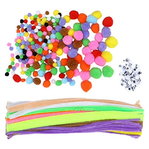 EXCEART 500pcs Chenille Stems Pompon Balls Wiggle Eyes Set Pipe Cleaners Set Googly Eyes for Kids Children DIY Craft Art Supplies