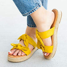 Load image into Gallery viewer, HIRIRI Womens Flat Slide Sandals Open Toe Bowknot Espadrille Slip On Breathable Comfortable Cork Flip Flops Yellow

