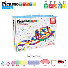 Load image into Gallery viewer, PicassoTiles 100 Piece Race Car Track Magnet Building Blocks Educational Toy Set Magnet Tiles Magnets Block Playset 2 LED Cars STEM Learning Construction Building Kit Child Brain PTR100
