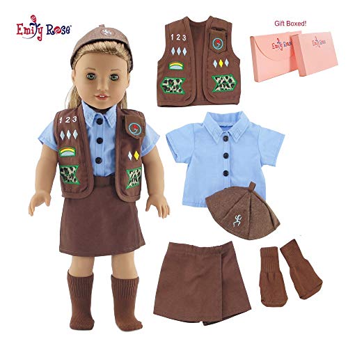 Emily Rose 18 Inch Doll Clothes for American Girl Dolls | Doll Brownie Girl Scout Modern 5 Piece Uniform Outfit with Skort! | Gift Boxed! | Fits 18