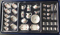 1/12 Scale Lot 42 Dollhouse Miniatures Chinese Peony Flower Porcelain Set; Doll House Soup Tureens Bowls vases Set