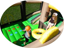 Load image into Gallery viewer, Island Hopper Fort All Sport Recreational Kids Bounce House with Fort Area, Climbing Wall, Basketball, Soccer Shot, Curved Slide &amp; Twist &amp; Tangle Game
