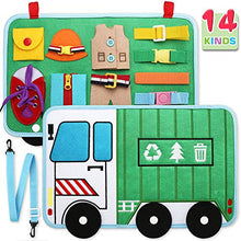 Load image into Gallery viewer, Toddler Busy Board, 14 in 1 Activity Board(Garbage Car Style), Montessori Sensory Toy for Fine Motor Skills, Learning Toy for Airplane or Car Travel, Preschool Educational Gift for Kids Boys Girls
