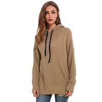 Amiley Women Fall Hoodies,Women Cotton Knit Long Solid Hoodie Autumn Pullover Hooded Sweatshirt Tops (Free Size, Khaki)