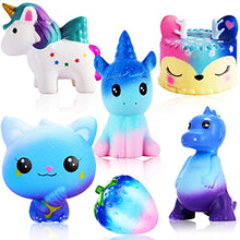 Load image into Gallery viewer, Squishies Toy Jumbo Squishies Slow Rising Unicorn Horse,Reindeer Cake,Unicorn Donut,Dinosaur,Ice Cream Cat Kawaii Slow Rising Squishy Toys for Kids Party Favors Stress Relief Toys(6 Packs)
