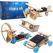 Load image into Gallery viewer, DIY Wooden Science Experiment Model Kit Solar Power Car,Electric Motor Biplane Glider,Toy Binoculars and Wind Power Car,STEM Educational Building Project for Kids Boys &amp; Girls,4 in 1 Set
