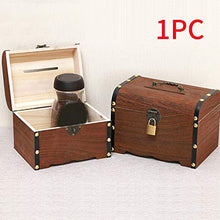 Load image into Gallery viewer, Treasure Chest Storage Box,Money Box,Locking Cash Box Piggy Bank, Gifts Solid Wood Toy Home Decor Kids with Lock Free Standing Vintage
