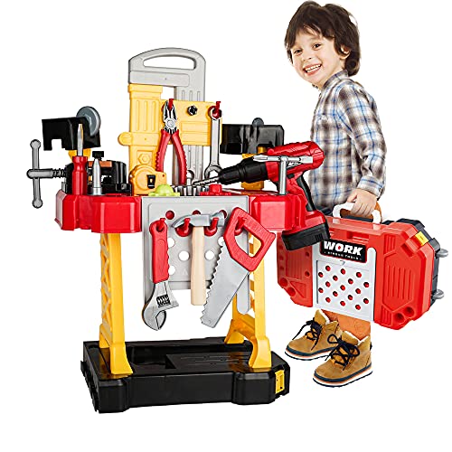Toy Choi's 83 Pieces Kids Construction Toy Workbench for Toddlers Kids Workbench Construction Tool Bench Set, Boys Toy Work Shop Tools Workbench for Toddlers