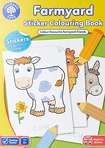 Orchard Toys Farmyard Sticker Colouring Book, Educational Colouring Book, Includes Stickers, Colour and Write Farmyard Animals, Age 3 Years +