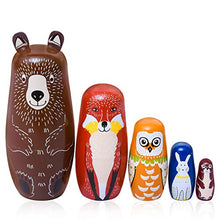 Load image into Gallery viewer, Maxshop 5 Pieces 6&quot; Tall Cute Nesting Dolls - Handmade Wooden Different Pattern Small Items - Matryoshka Doll Handmade Wooden Dolls Cartoon Animals Pattern Toy Gift (Brown)
