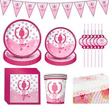 Load image into Gallery viewer, Houstory 82 Pieces Ballerina Girl Birthday Party Kit, Include Ballerina Dance Girl Plates, Glasses, Tablecloth, Napkins, Straws, Cutlery
