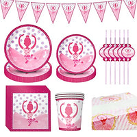 Houstory 82 Pieces Ballerina Girl Birthday Party Kit, Include Ballerina Dance Girl Plates, Glasses, Tablecloth, Napkins, Straws, Cutlery