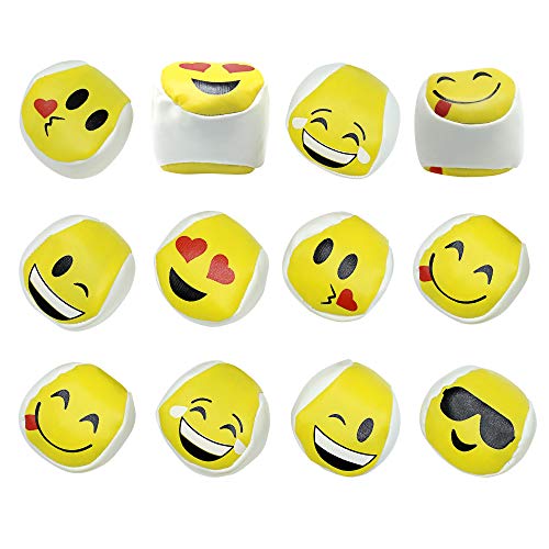 Srenta Emoji Hacky Sacks, 12 Pack Hacky Sack Balls for Kids, Funny Emoji Kickballs Party Favors, Assorted Emoticon Design Hacky Sack Balls for Adults, Hackie Sack Ball, Juggling Balls & Emoji Balls