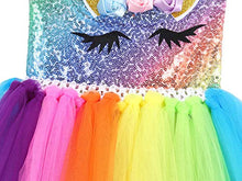 Load image into Gallery viewer, HenzWorld Baby Girls Dresses Costume Rainbow Unicorn Horn Headband Clothes Princess Birthday Party Halloween Cosplay Tutu Outfits Toddler Kids 2-3 Years
